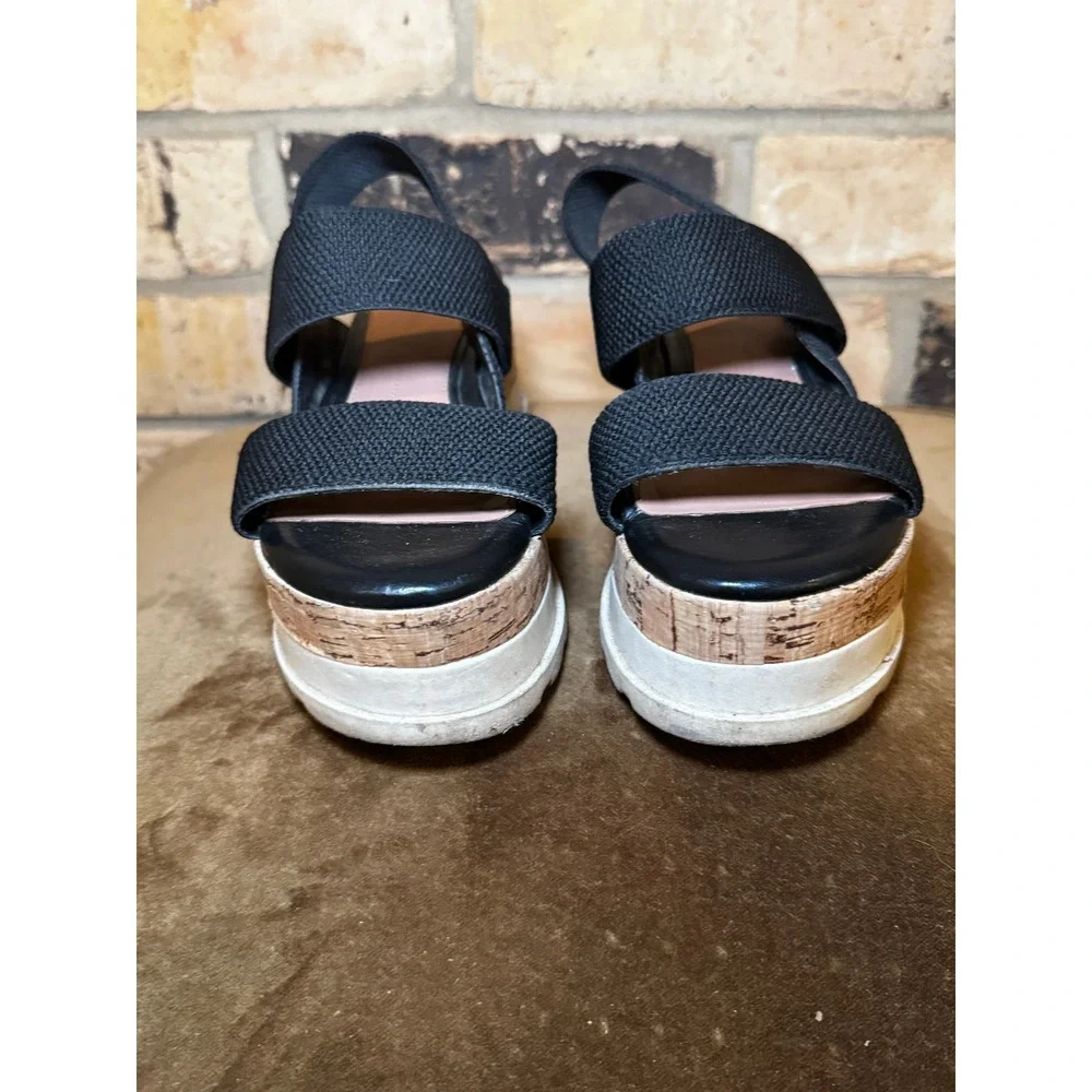 Woman Gianni Bini Platform Sandals size 6 Black Excellent Cork Elastic Straps